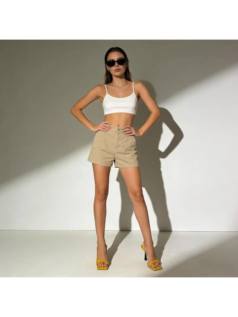 Women's Yellow Slingback Stiletto Sandals Slip On Open Square Toe High Kitten